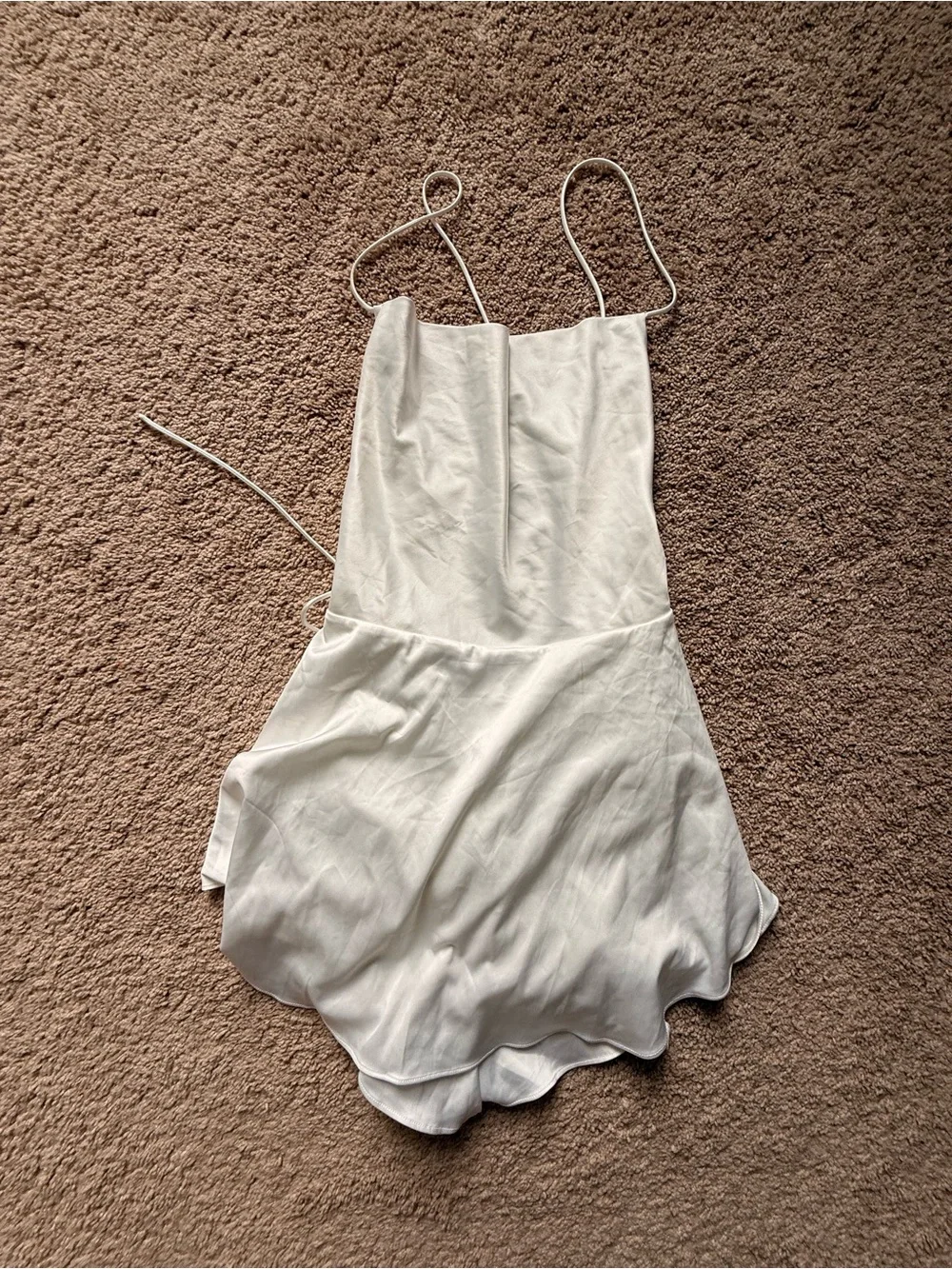 Women's White Satin Mini Dress with Spaghetti Straps - Picture 1 of 3